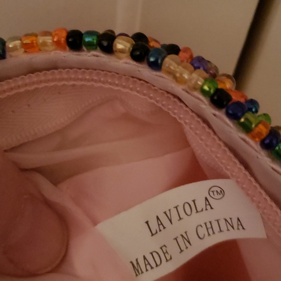 La Viola pink satin candy beaded clutch bag - Picture 8 of 14